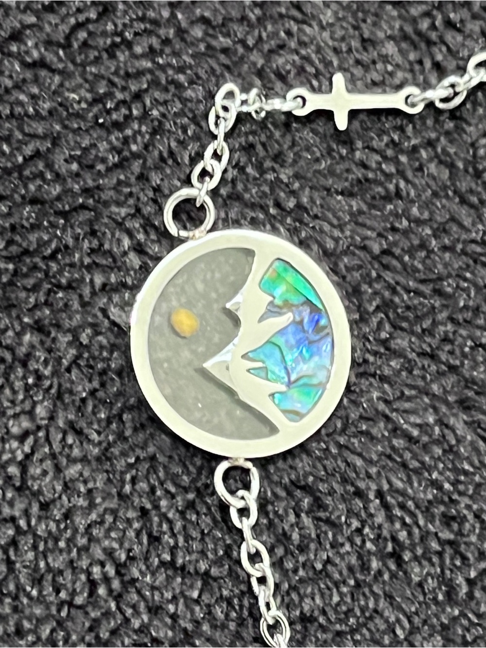 Stainless Steel Mountain Abalone Shell Mustard Seed Faith Bracelet Cross 9" - Picture 4 of 6